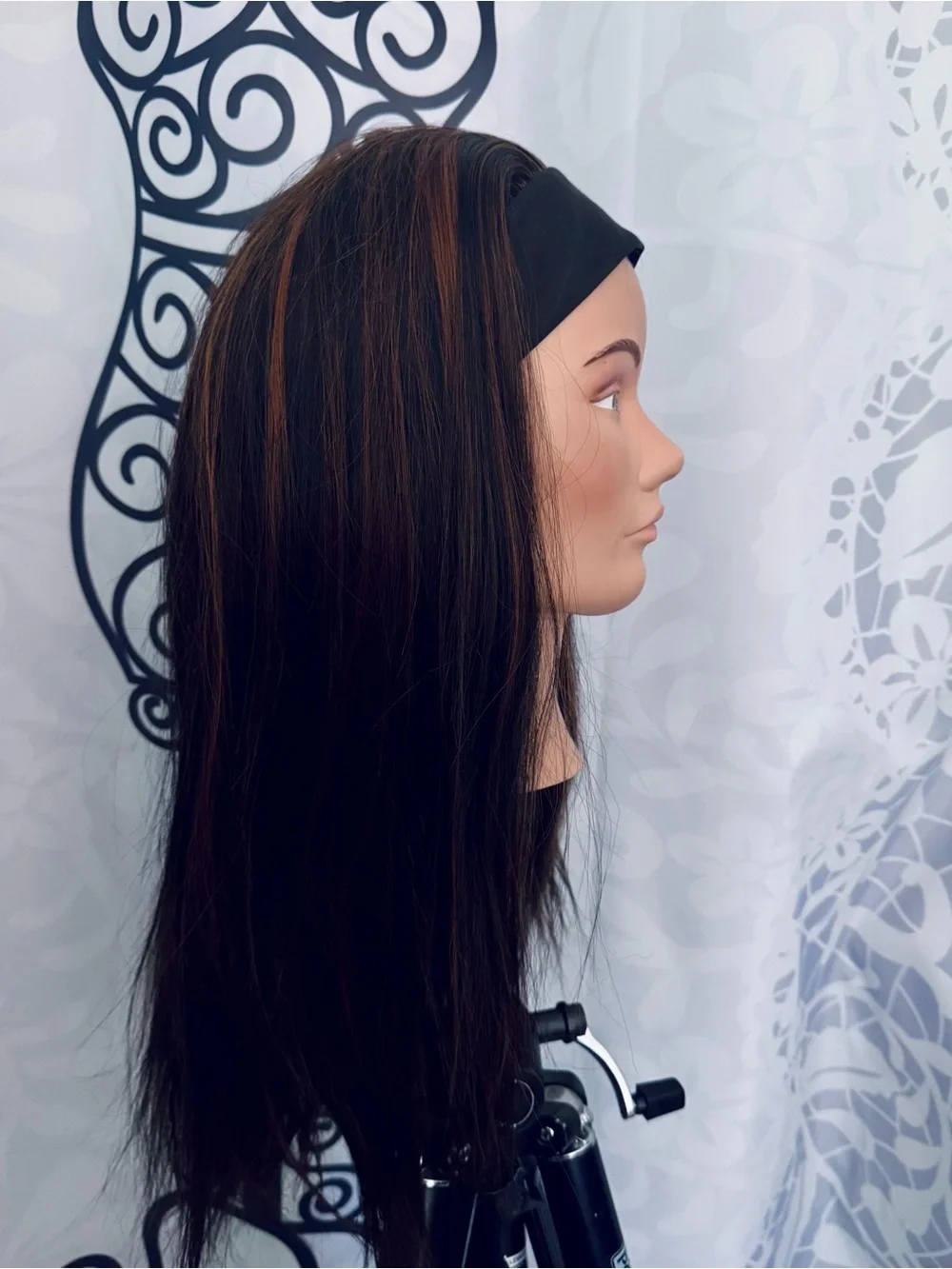 Black & Caramel Brown Highlighted Long Synthetic Headband Wig